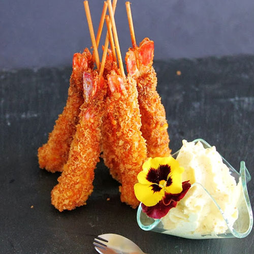 Gamba crujiente con espuma de mostaza dijonaise12